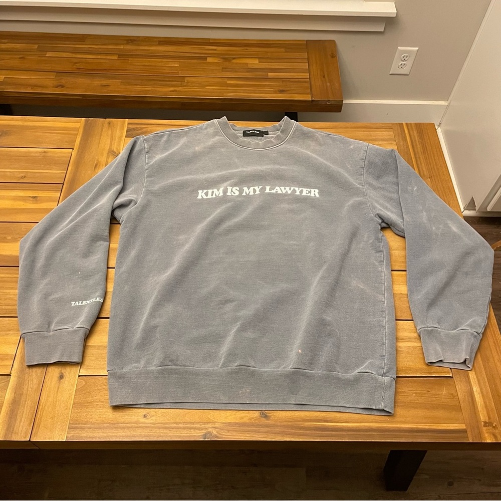 Womens Talentless Kim Is My Lawyer Crewneck Sweatshirt XL Purple Rain Pastel